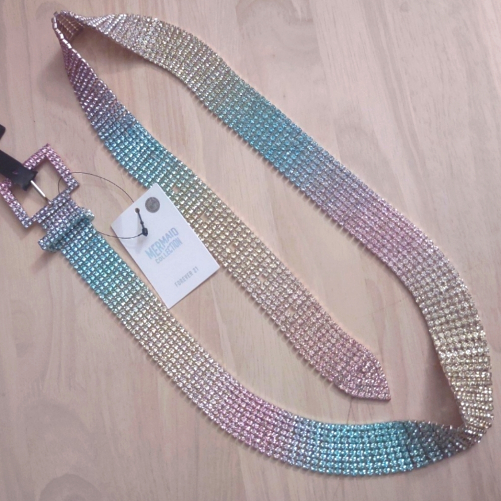 Y2K Mermaid Collection Pink Yellow Blue Gradient Crystal Bling Belt Accessory